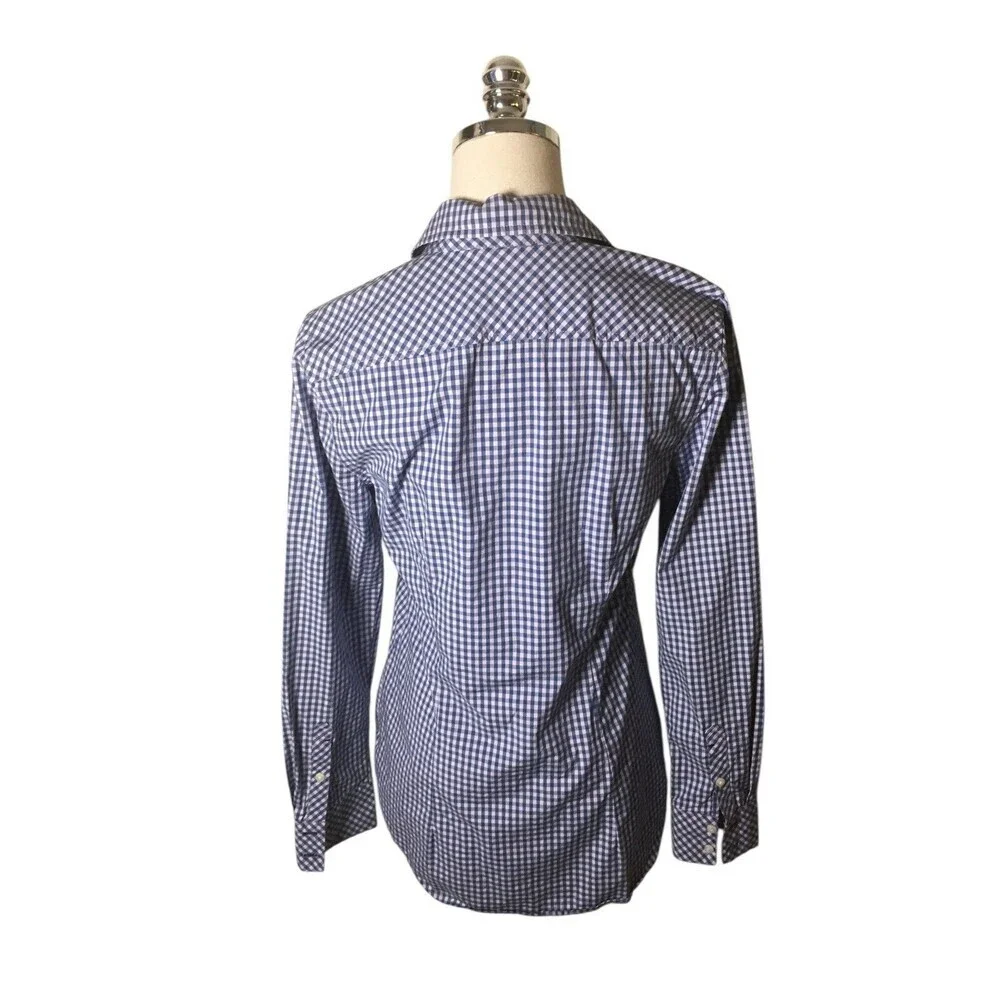 Vineyard Vines Top Women's Size 4 Blue White Plaid Button Up  Cotton Blend - Picture 3 of 6